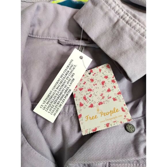 Free People Jean Jacket Womens Lilac Purple Customized Button Front Crop L - Picture 8 of 10